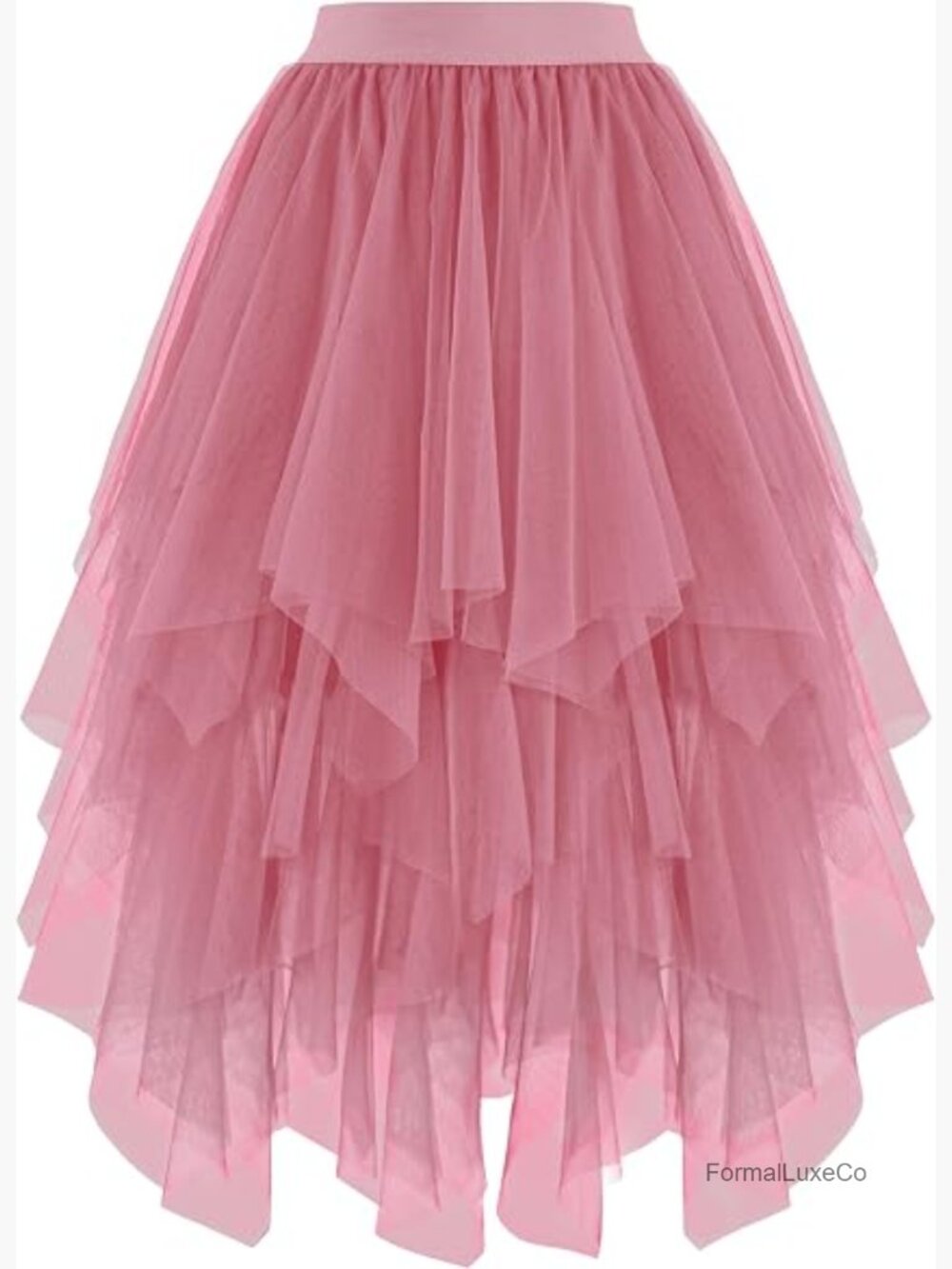 A-Line Midi Tulle Skirt High Elastic Waist Irregular Layered Mesh Tutu Skirt